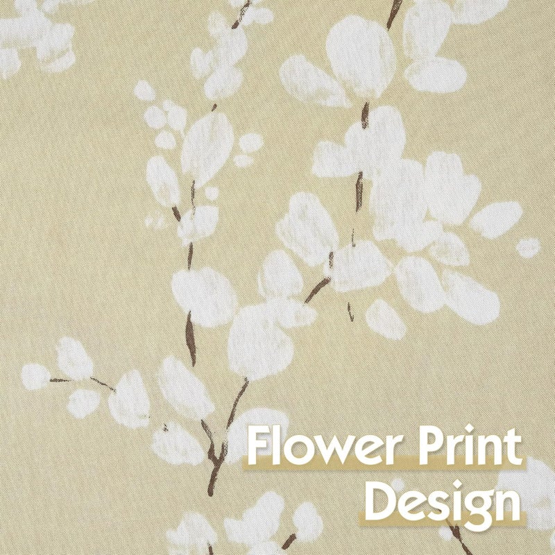 FMFUNCTEX Beige Kitchen Tier Curtains 24 Inch Length Windows White Blossom Print Light Filtering Privacy Tiers for Bathroom Living Room Privacy Small Café Curtain 2 Panels - Image 5
